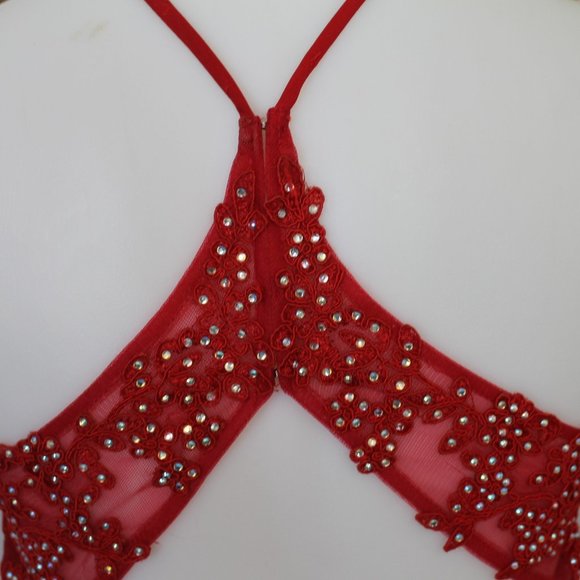 Blondie Nites Red Jeweled Halter Chiffon Dress - Picture 8 of 12